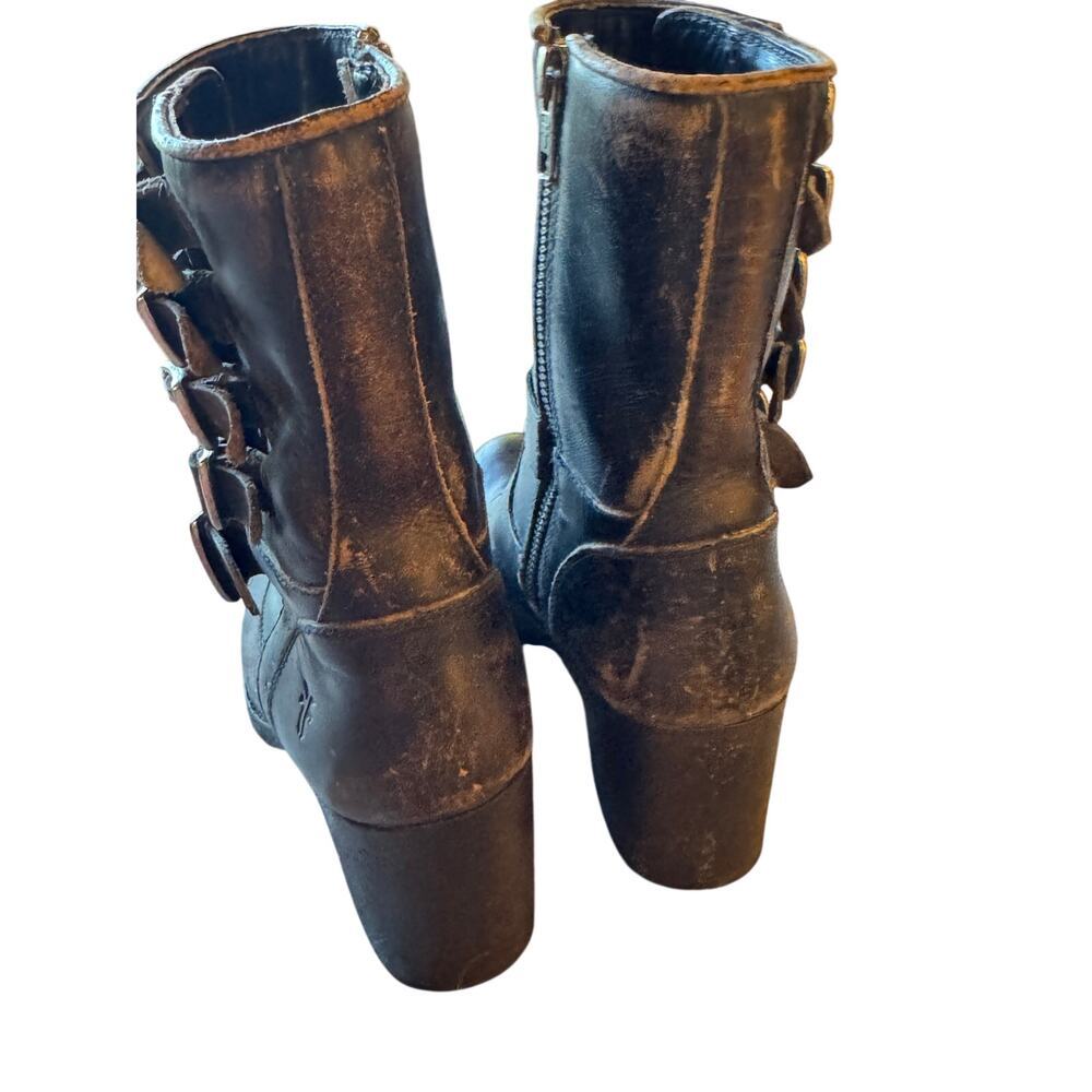 Frye Black Leather Harness Buckle Ankle Boots Womens Size 8M Moto Biker Booties - Picture 5 of 14